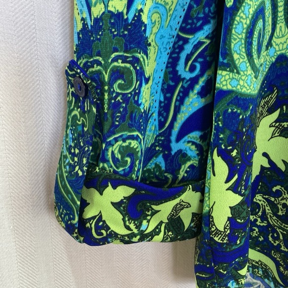 Nygard Button Front Roll Tap Sleeve Tie Front Blue Green &‎ Paisley Petite Small - Picture 5 of 10